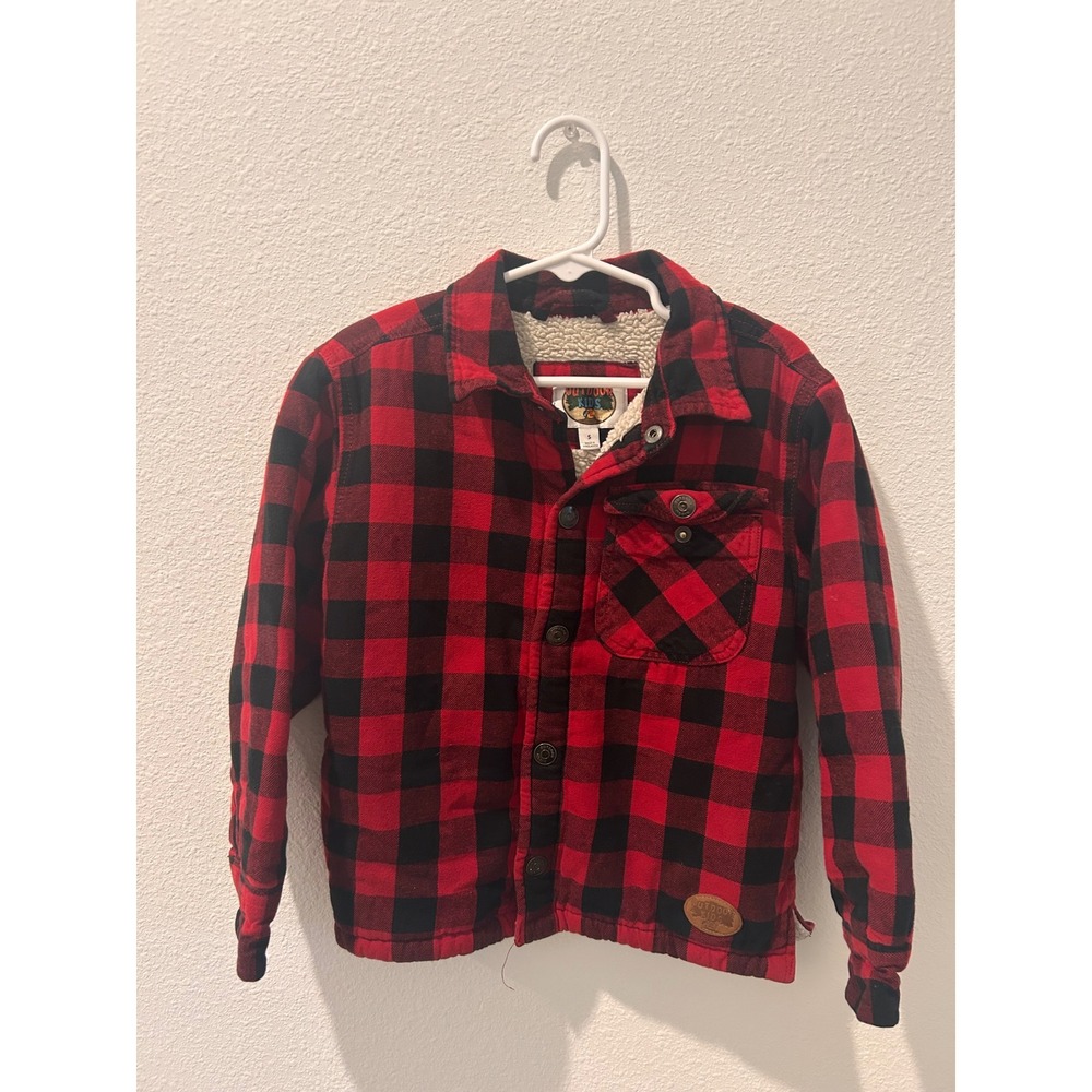 Outdoor‎ Kids Boys Red Black Buffalo Plaid Sherpa Lined Flannel Jacket